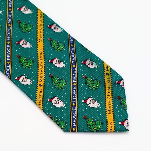 Vintage Cape Cod Neckwear Repp Tie Novelty Christmas Santa Peace Hope Noel Green - Picture 5 of 11